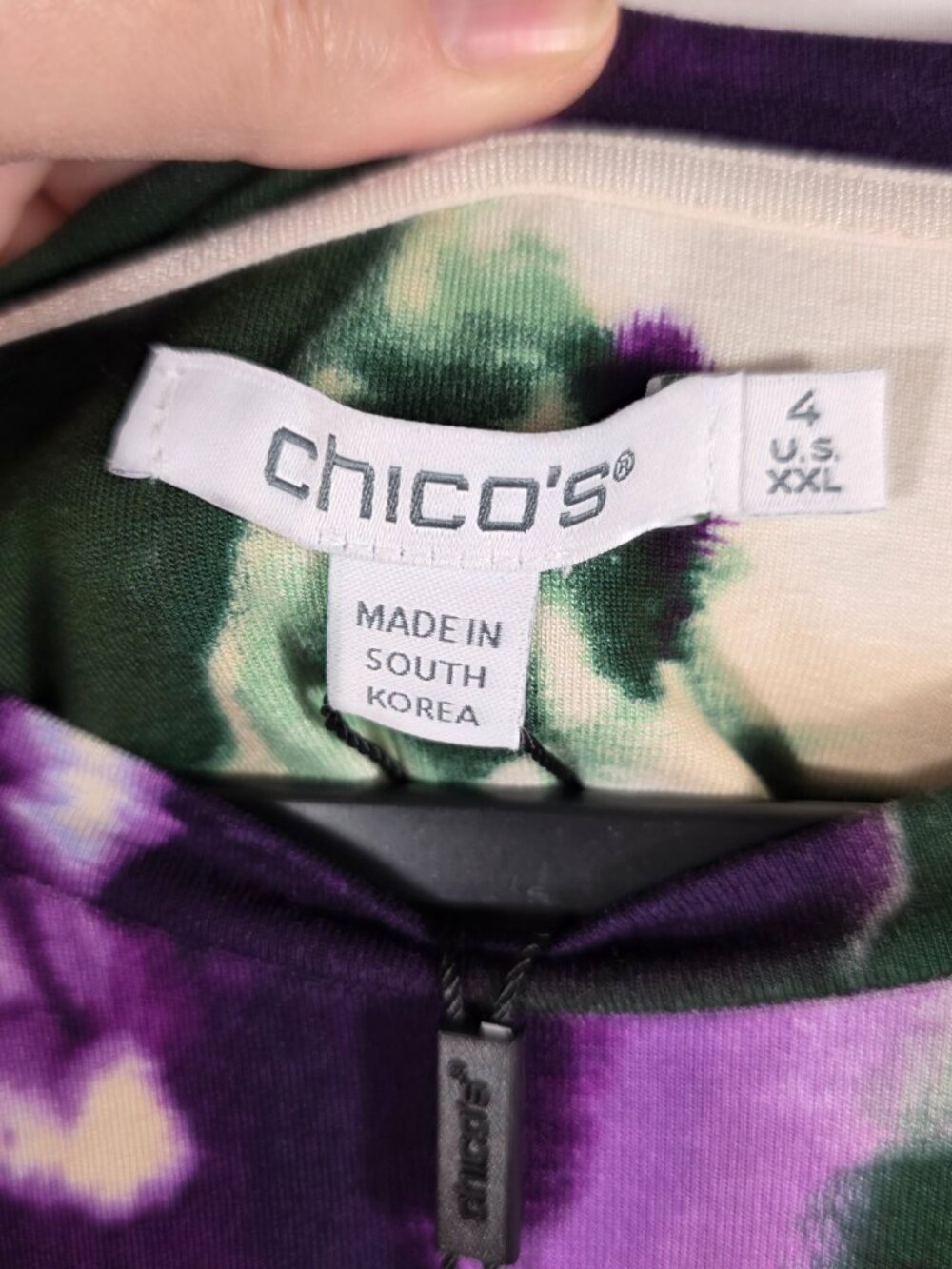 Chico's Size 4 Long Sleeve Touch of Cool Layer Tee Size XXL Purple Floral NEW - Picture 7 of 11